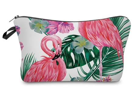 Tropical Flamingo Makeup Bag - White